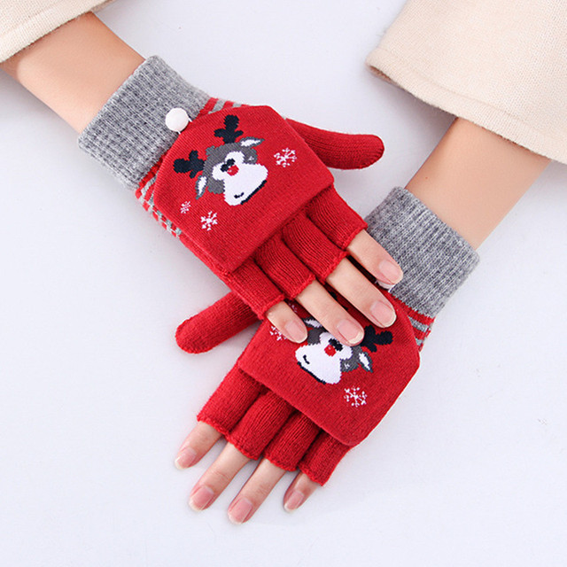 Rękawiczki damskie pół palca z wzorem Świętego Mikołaja | Jesień/Zima | Bożonarodzeniowe | Dzianina | Wiszące Ozdoby - Wianko - 7