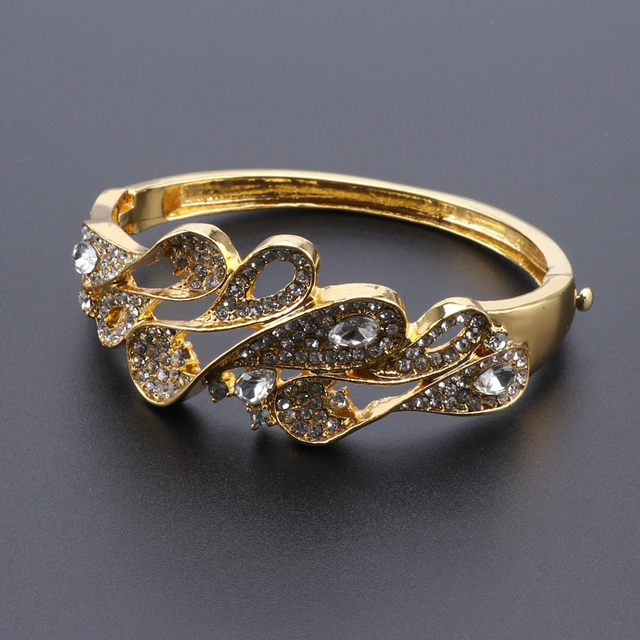 Zestaw biżuterii ślubnej: Naszyjnik, kolczyki, bransoletka, pierścień - Nowość Moda Dubaj - Złoty kolor - Kryształ - Wianko - 6