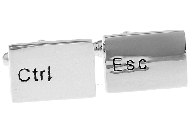 Męska klamka do mankietów w kolorze srebrnym z motywem klawiatury komputerowej (Esc i Ctrl), wykonana z mosiądzu - Wianko - 3