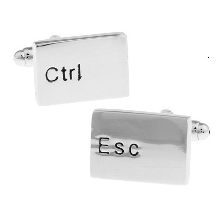 Męska klamka do mankietów w kolorze srebrnym z motywem klawiatury komputerowej (Esc i Ctrl), wykonana z mosiądzu - Wianko - 1