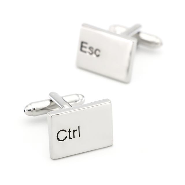 Męska klamka do mankietów w kolorze srebrnym z motywem klawiatury komputerowej (Esc i Ctrl), wykonana z mosiądzu - Wianko - 6