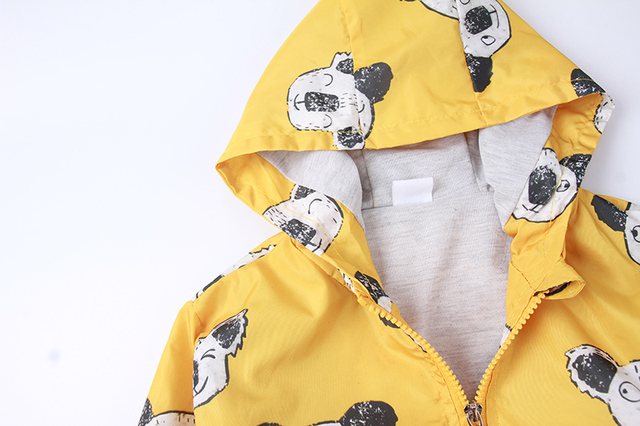 Letnie jesienne płaszcze dla dzieci 2Y-5Y z nadrukiem zwierząt w kolorze żółtym i z kapturem - Wianko - 9