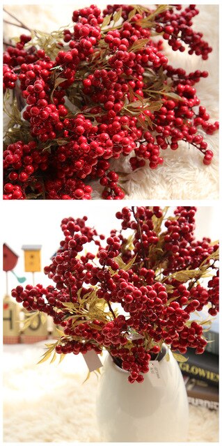Sztuczna borówka czerwona - dekoracyjny kwiat bożonarodzeniowy DIY, idealny do domowej aranżacji na Święta i Sylwestra - Wianko - 3