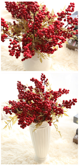 Sztuczna borówka czerwona - dekoracyjny kwiat bożonarodzeniowy DIY, idealny do domowej aranżacji na Święta i Sylwestra - Wianko - 4