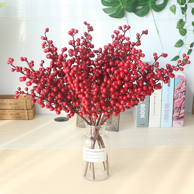 Sztuczna borówka czerwona - dekoracyjny kwiat bożonarodzeniowy DIY, idealny do domowej aranżacji na Święta i Sylwestra - Wianko - 6
