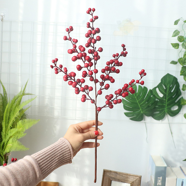 Sztuczna borówka czerwona - dekoracyjny kwiat bożonarodzeniowy DIY, idealny do domowej aranżacji na Święta i Sylwestra - Wianko - 10