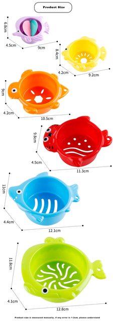 Zestaw 6 klasycznych kubków do kąpieli dla dzieci - plastikowe ryby i zwierzęta - Wianko - 6