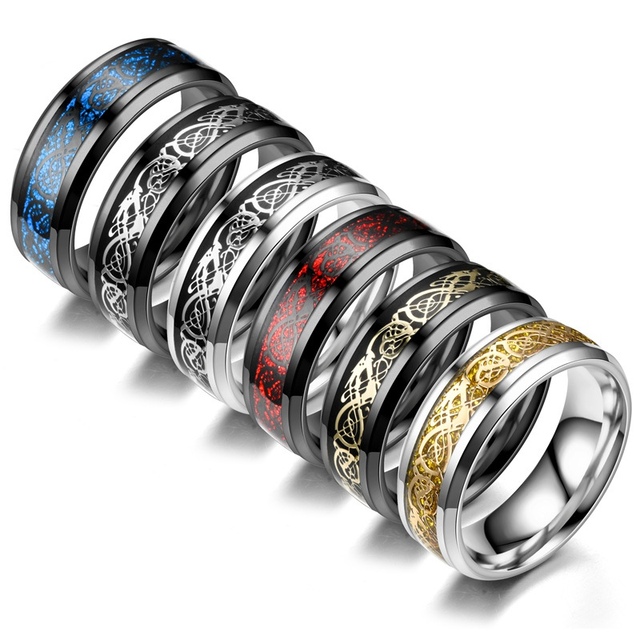 Męskie pierścienie smok w stylu Vintage: mix 20 sztuk, szerokość 8mm, ze stali nierdzewnej, w kolorach niebieskim, czerwonym i czarnym - Wianko - 6