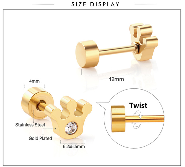 Elegancki kolczyk Stud z koroną i cyrkoniami ze stali nierdzewnej - biżuteria dla kobiet i dziewcząt - Wianko - 5