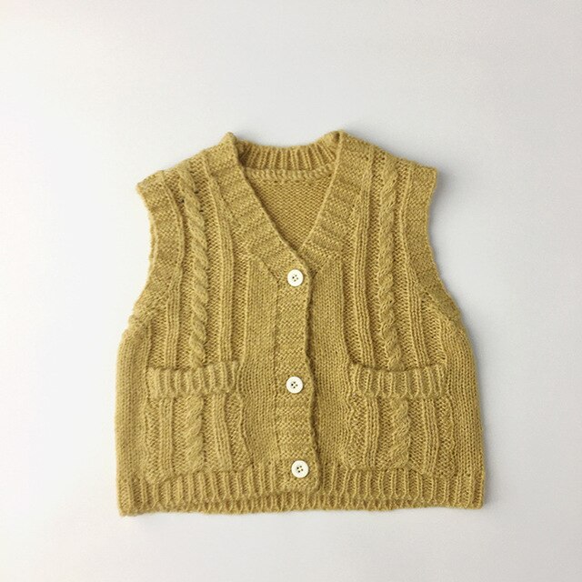 Sweter kamizelka dziewczęcy na wiosnę i jesień 2021, bez rękawów, z kieszeniami, Casual, o V-izolu - Wianko - 14