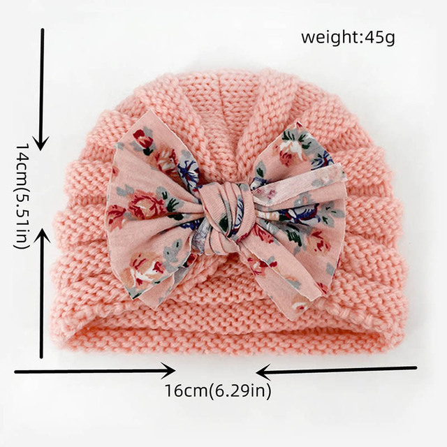 Kokardowa dzianinowa czapka dla niemowląt w stylu księżniczki - miękka, szydełkowa, jesienno-zimowa - Wianko - 1