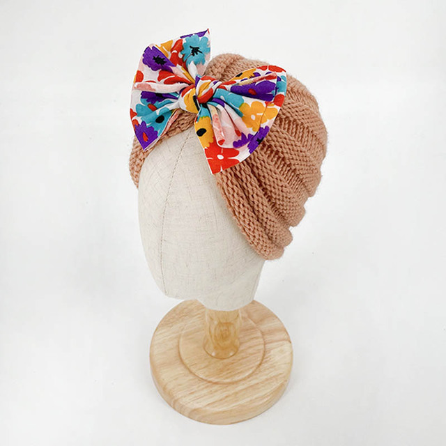 Kokardowa dzianinowa czapka dla niemowląt w stylu księżniczki - miękka, szydełkowa, jesienno-zimowa - Wianko - 5