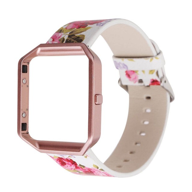 Pasek skórzany do zegarka DAHASE 23mm, kwiatowy wzór, metalowa rama, Fitbit Blaze Band - Wianko - 2