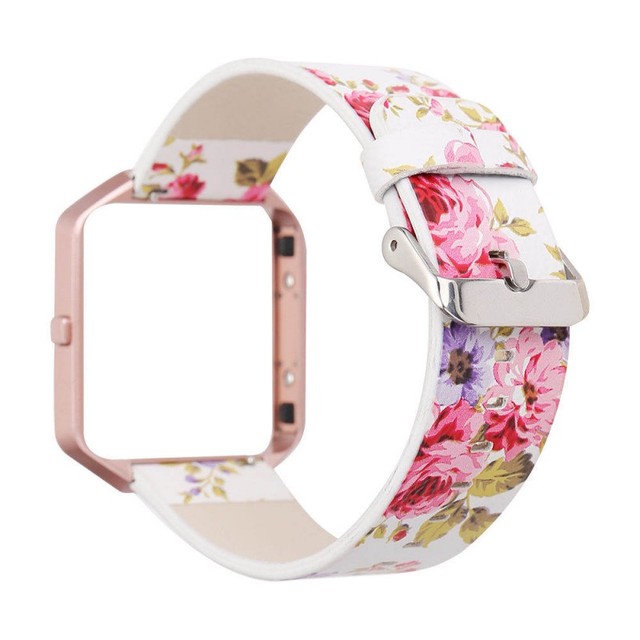 Pasek skórzany do zegarka DAHASE 23mm, kwiatowy wzór, metalowa rama, Fitbit Blaze Band - Wianko - 3