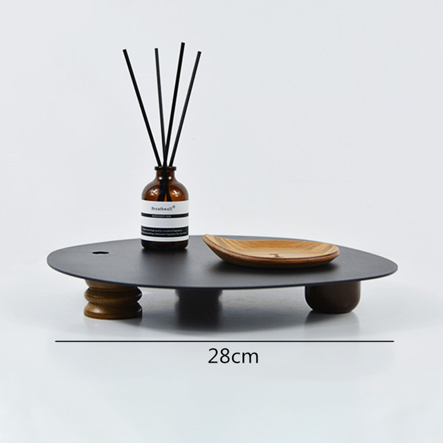 Dekoracyjny talerz ze stojakiem Żelazo Art, wysokie stopy, drewno, magnes, czarno-biały, nieregularny kształt - Wianko - 7