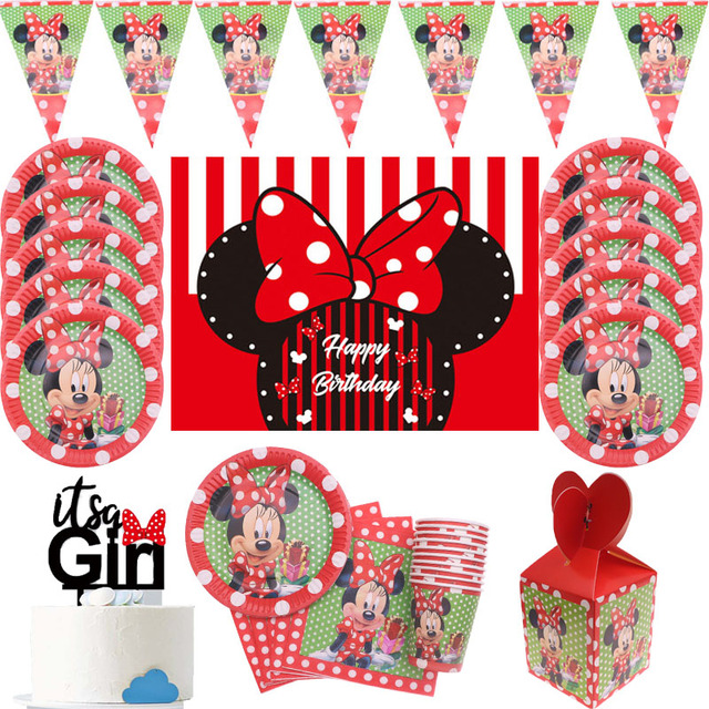 Zestaw urodzinowy Minnie Mouse - czerwone dekoracje jednorazowe (puchar, talerz, serwetki) dla dziewczynki - Wianko - 1