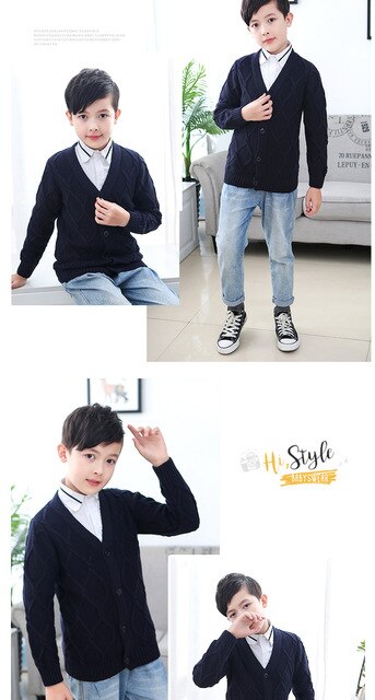 Rozpinany sweter kurtka dla chłopców - wiosenny/jesienny, żakardowy z dekoltem w kształcie litery V, dla dzieci w wieku 2-10 lat - Wianko - 14