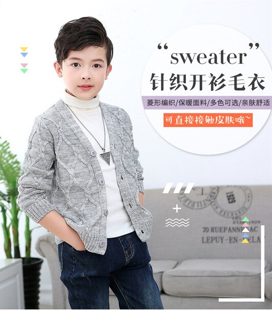 Rozpinany sweter kurtka dla chłopców - wiosenny/jesienny, żakardowy z dekoltem w kształcie litery V, dla dzieci w wieku 2-10 lat - Wianko - 8