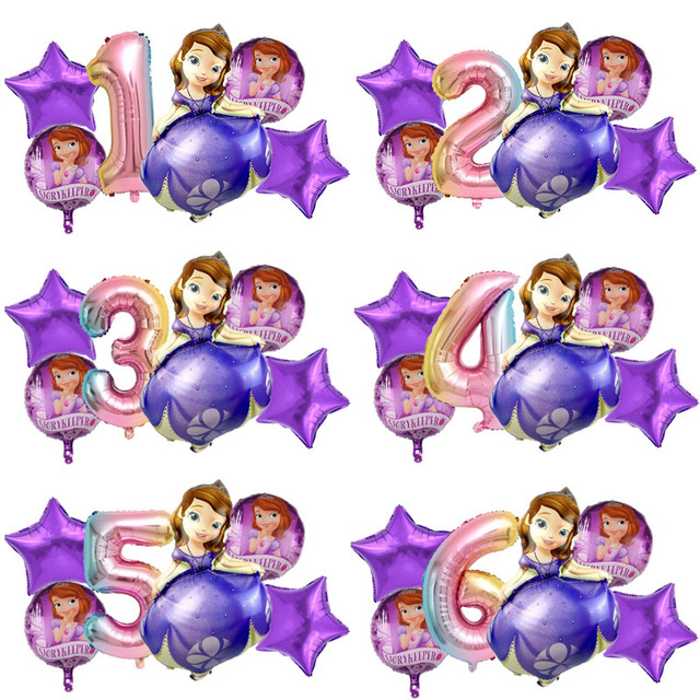 Zestaw 6 sztuk księżniczka zosia Disney – foliowe balony 32 calowy numer powietrza urodzinowy dekor na imprezę dziewczynki - Wianko - 1