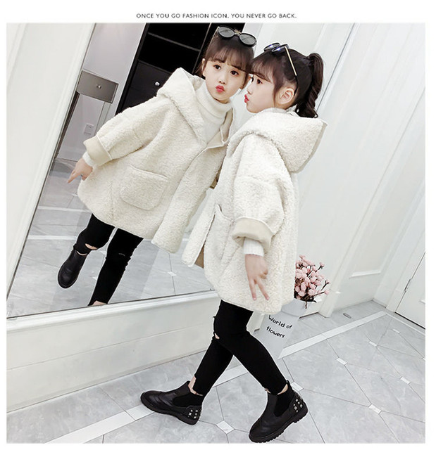 Wełniany płaszcz zimowy dla dziewczynek - ciepła odzież dziecięca, długi płaszcz w koreańskim stylu, jednokolorowy - Wianko - 8