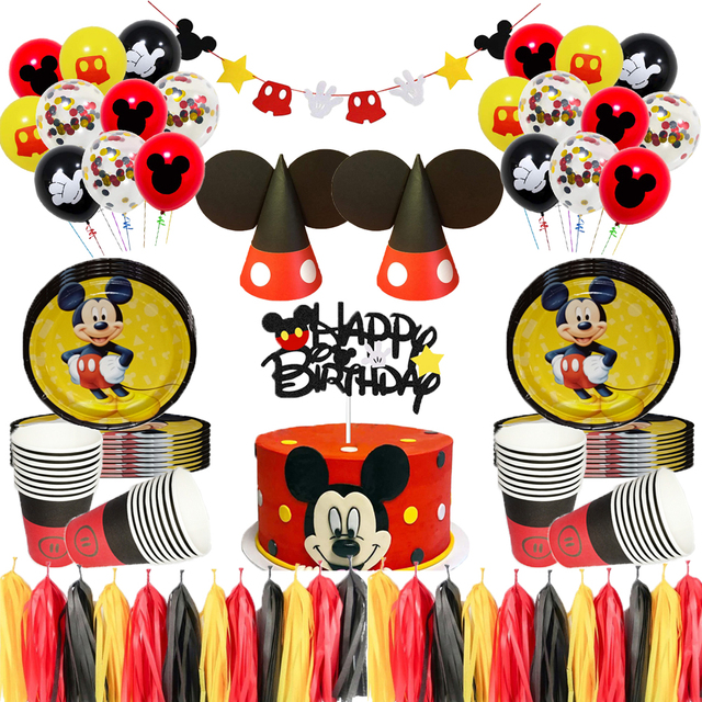 Dekoracja imprezy urodzinowej dla dziecka - Żółta seria Myszka Miki Disney - balony, jednorazowe naczynia i dekoracje dla dzieci - Wianko - 1