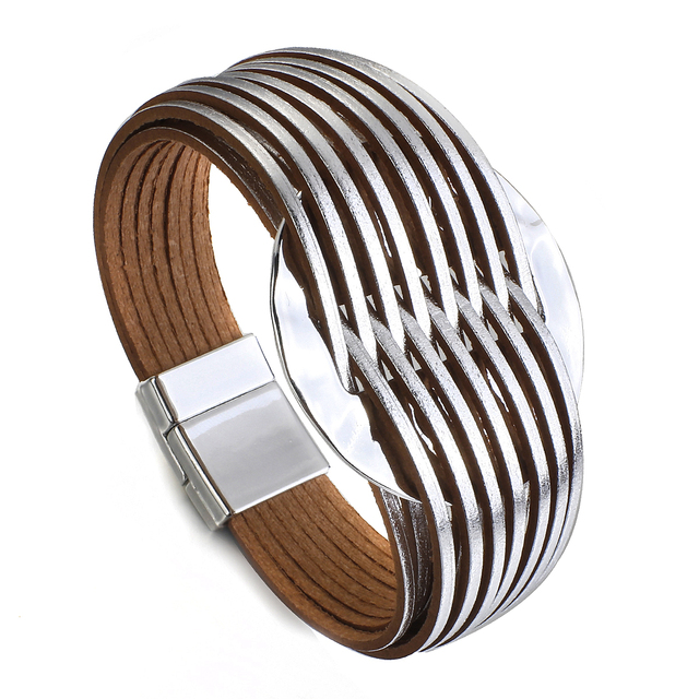 Bransoletka damska skórzana ALLYES Multilayer Slim Strip z okrągłym kołem - moda i elegancja - Wianko - 6