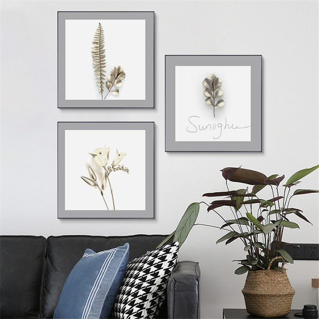 Srebrzysty luksusowy obraz Nordic malarstwo na płótnie - dekoracja wnętrz, drukowany obraz kwiaty i rośliny - Wianko - 3