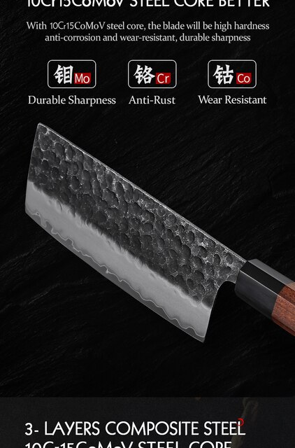 Nóż kuchenny Nakiri 6.8 cala HEZHEN, trzy warstwy kompozytowej stali nierdzewnej, ostre ostrze - Wianko - 4