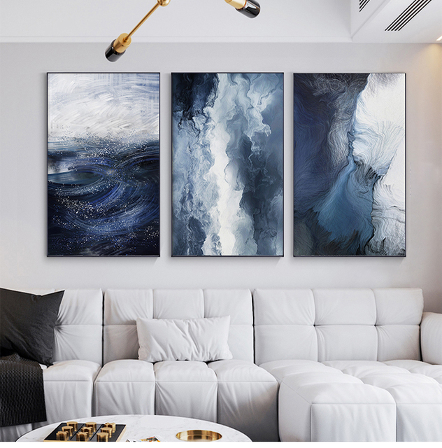 Nowoczesne abstrakcyjne niebieskie obrazy Seascape na płótnie do salonu, sypialni - złota folia - Home Decor - Wianko - 6