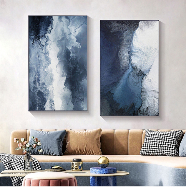 Nowoczesne abstrakcyjne niebieskie obrazy Seascape na płótnie do salonu, sypialni - złota folia - Home Decor - Wianko - 5
