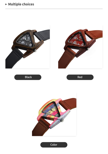 Kolorowy trójkątny zegarek elektroniczny Luminous z kwarcowym mechanizmem - skórzany pasek drewnianego wykończenia Crazy Horse - Wianko - 4