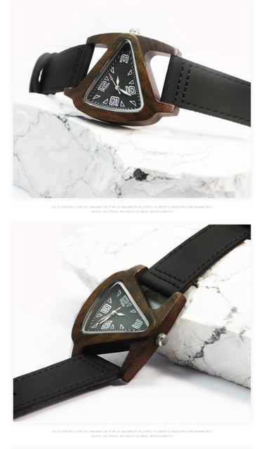 Kolorowy trójkątny zegarek elektroniczny Luminous z kwarcowym mechanizmem - skórzany pasek drewnianego wykończenia Crazy Horse - Wianko - 10