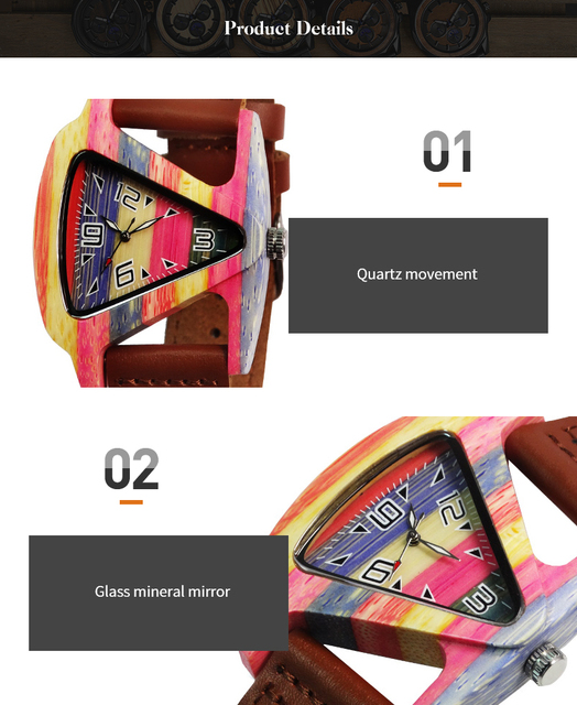Kolorowy trójkątny zegarek elektroniczny Luminous z kwarcowym mechanizmem - skórzany pasek drewnianego wykończenia Crazy Horse - Wianko - 5
