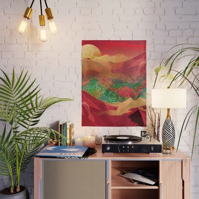 Plakat drukowany na płótnie - Tropikalny złoty zachód słońca w Fantasy Forest dla dekoracji sypialni - Wianko - 4