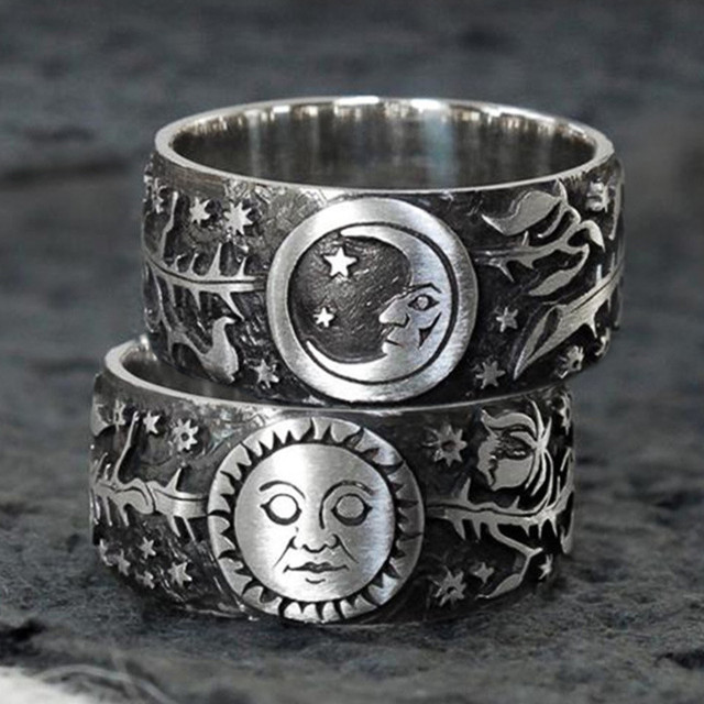 Ręcznie rzeźbione pierścienie CAOSHI - antyczne punkowe pierścionki deklaracji dla kobiet/mężczyzn i małych chłopców - Wianko - 1
