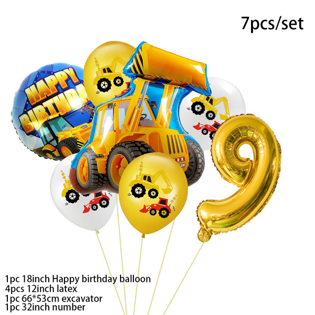 Balon dekoracyjny buldożer 32 cali z cyframi analogowymi dla dzieci - Wianko - 3