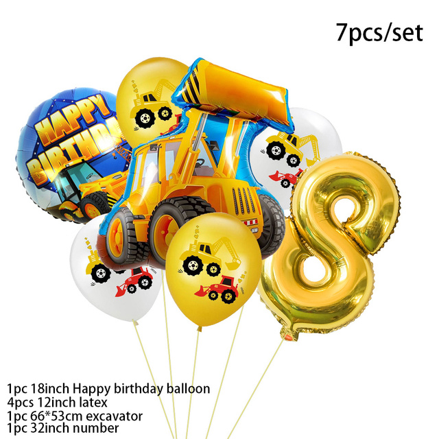 Balon dekoracyjny buldożer 32 cali z cyframi analogowymi dla dzieci - Wianko - 2