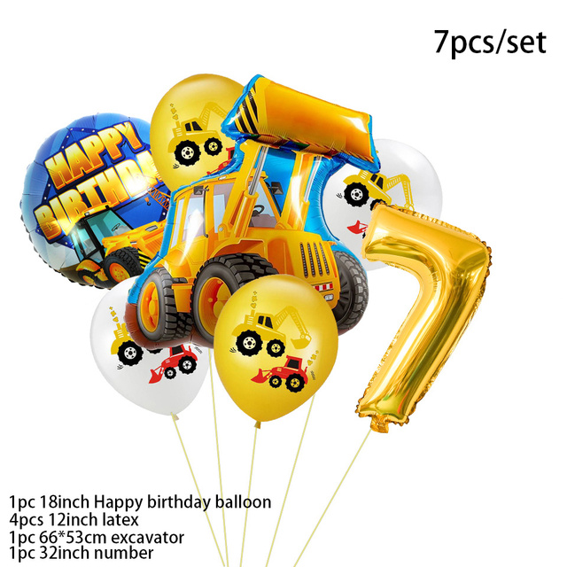 Balon dekoracyjny buldożer 32 cali z cyframi analogowymi dla dzieci - Wianko - 1