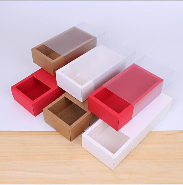 20 sztuk przezroczystych pudełek PCV do herbaty, ciasteczek i cukierków - czerwone pudełko Kraft Paper, składane szuflady, czarne kartonowe opakowanie - Wianko - 3