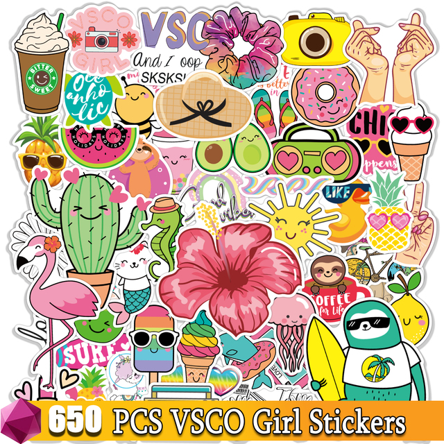 Zestaw 650 naklejek VSCO Girl, Anime zwierzaki, do butelek wody, laptopów, skateboardów, gitary - hurtownia naklejek dziecięcych - Wianko - 6
