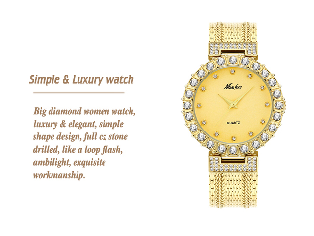 Zegarek damski MISSFOX znanej marki, biżuteryjne złoto, elegancki i modne, wodoodporny na popularny kobiecy produkt 2020 - Wianko - 2