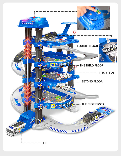 Duże centrum parkingowe dla dzieci z zestawem zabawek - policja, straż pożarna, lotnisko i garaż samochodowy HC0226 - Wianko - 14