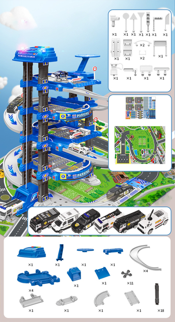 Duże centrum parkingowe dla dzieci z zestawem zabawek - policja, straż pożarna, lotnisko i garaż samochodowy HC0226 - Wianko - 17