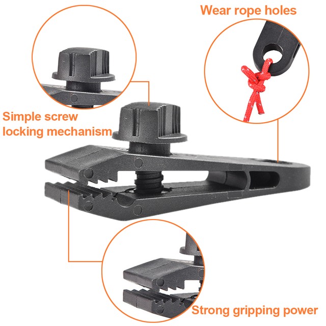 Zaciski namiotowe DIY Tarp - zestaw 5/10 sztuk, idealne do mocowania markizy, baldachimu i płótna, zacisk klip Snap, łatwa kotwiczenie, uniwersalny uchwyt do namiotu, caravan, drewna - Wianko - 5