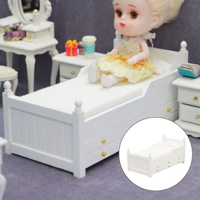 Miniaturowe łóżko pojedyncze w skali 1:12 z szufladą - idealne mebelki zabawkowe dla dzieci i lalek - Wianko - 6