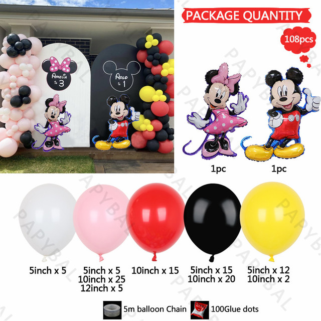 Balony Disney Mickey Minnie Mouse - zestaw 108 sztuk, kolor czerwony i czarny, idealne na urodziny dziecka, Baby Shower i dekorację imprez - Wianko - 5