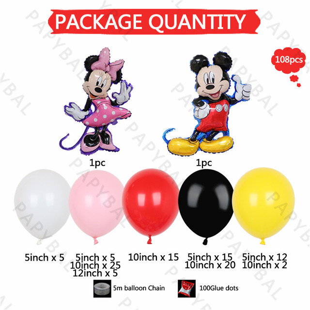 Balony Disney Mickey Minnie Mouse - zestaw 108 sztuk, kolor czerwony i czarny, idealne na urodziny dziecka, Baby Shower i dekorację imprez - Wianko - 6