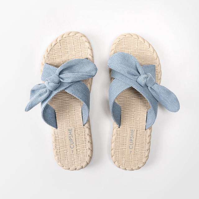 Sandały Crisscross Bow Knot CUPSHE - letnie, wsuwane na niskim obcasie, Casual japonki z wystającym palcem- sandały dla kobiet - Wianko - 6