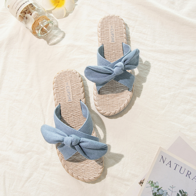 Sandały Crisscross Bow Knot CUPSHE - letnie, wsuwane na niskim obcasie, Casual japonki z wystającym palcem- sandały dla kobiet - Wianko - 3