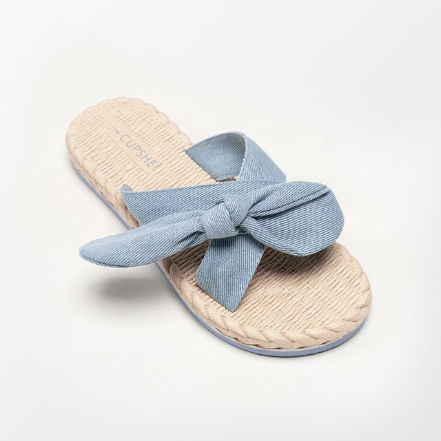 Sandały Crisscross Bow Knot CUPSHE - letnie, wsuwane na niskim obcasie, Casual japonki z wystającym palcem- sandały dla kobiet - Wianko - 4